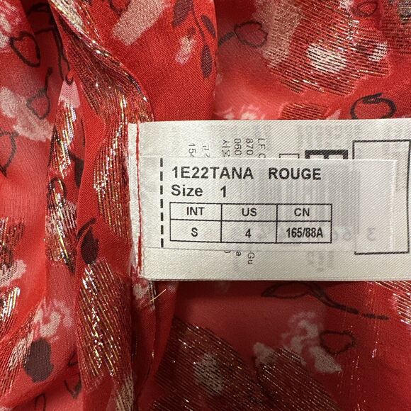 ba&sh Tanama Blouse Red Floral Gold Metallic Accents Women Size S/4 Fancy NWT - Picture 12 of 14